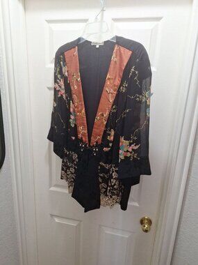 Spencer Alexis Plus Size 3X Embroidered Kimono Jacket Boheme Sheer Black Rust